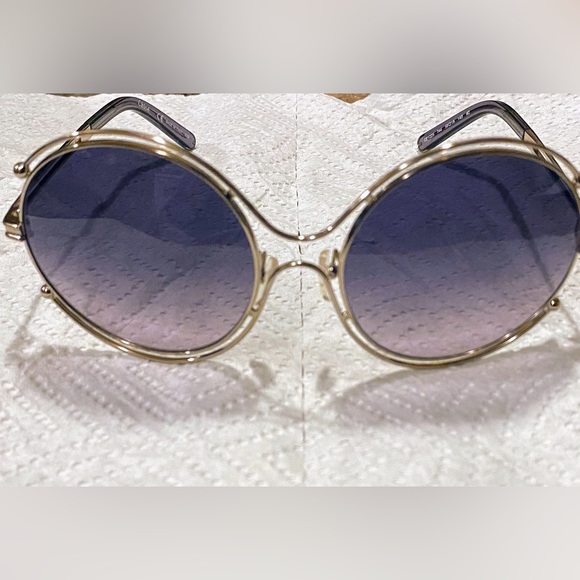 🇮🇹CHLOE’~Isidora Round Blue Grey Gradient Sunglasses Gold Metal Frame - Picture 8 of 17
